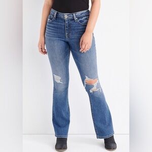NWT MAURICES HP High Rise Flare Distressed Denim Jeans Stretch Size 16 P $70